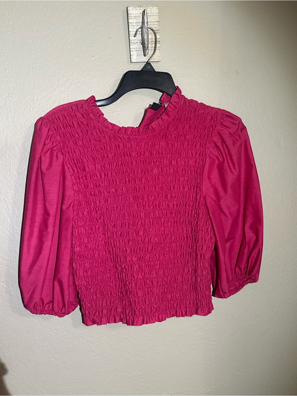 H&M Fuchsia Smocked Puff Sleeve Blouse